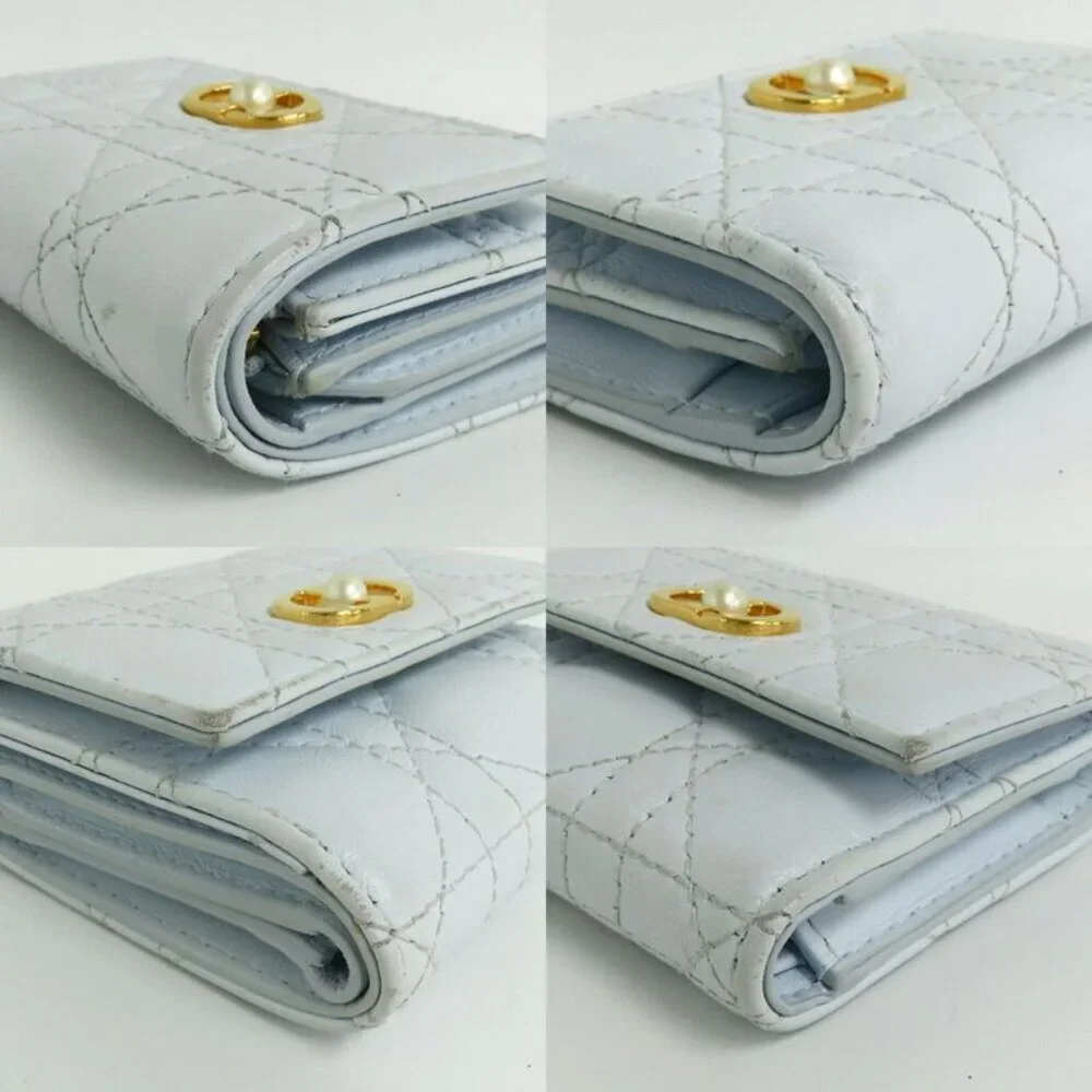 Dior Joli Hibiscus Wallet S3105 Unjb Trifold Wallet Light Blue Leather